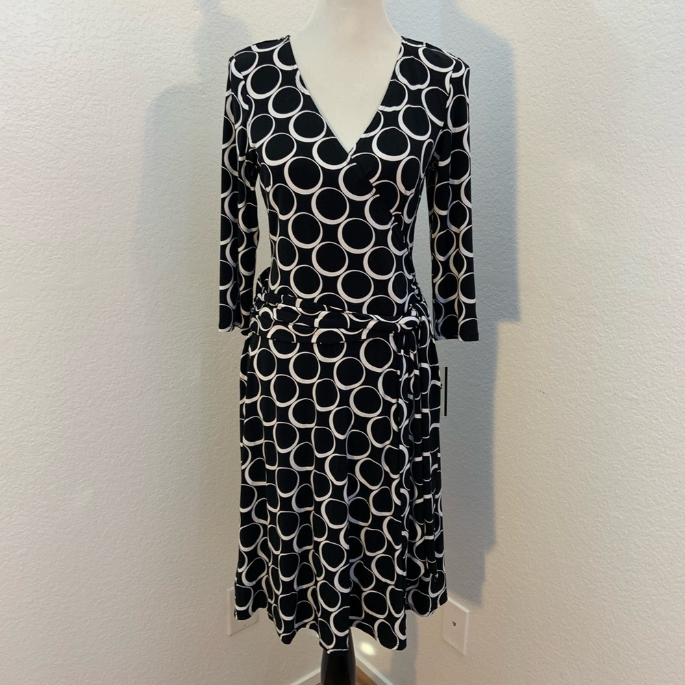 NWT AB Studio Black & White Print Long Sleeve Dress